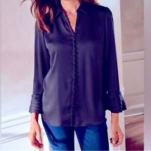 Soft Surroundings Sonnet Poet Blouse Long Bell Sleeves‎ Blue XL